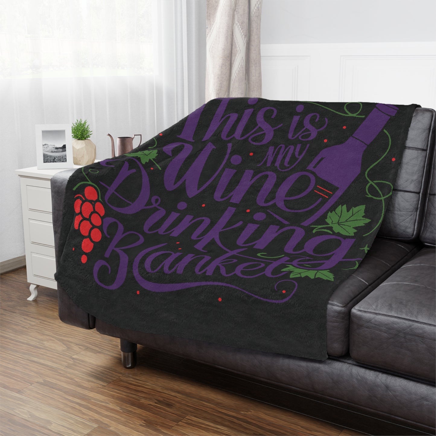 This Is My Wine Drinking Blanket - Velveteen Plush Blanket Black Purple