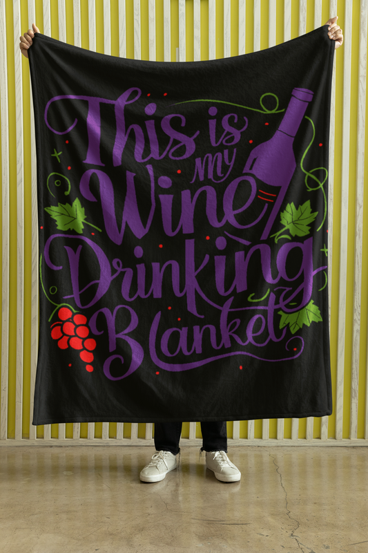 This Is My Wine Drinking Blanket - Velveteen Plush Blanket Black Purple